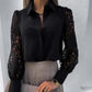 Spring/Summer Long Sleeve Thin Large Size Loose Ladies Solid Color Casual Lace Patchwork Shirt
