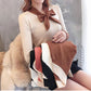 Chic Long Sleeve Knitwear Base Blouse Simple Color Pullover Bow V-Neck Jumper Women Sweater