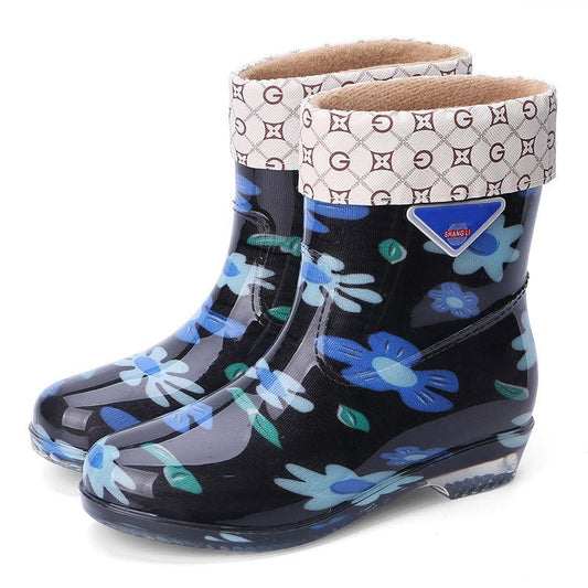 Rain Boots Ladies Adult Water Shoes Short Tube In Tube Rain Boots Fashion Waterproof Non-slip Rubber Shoes
