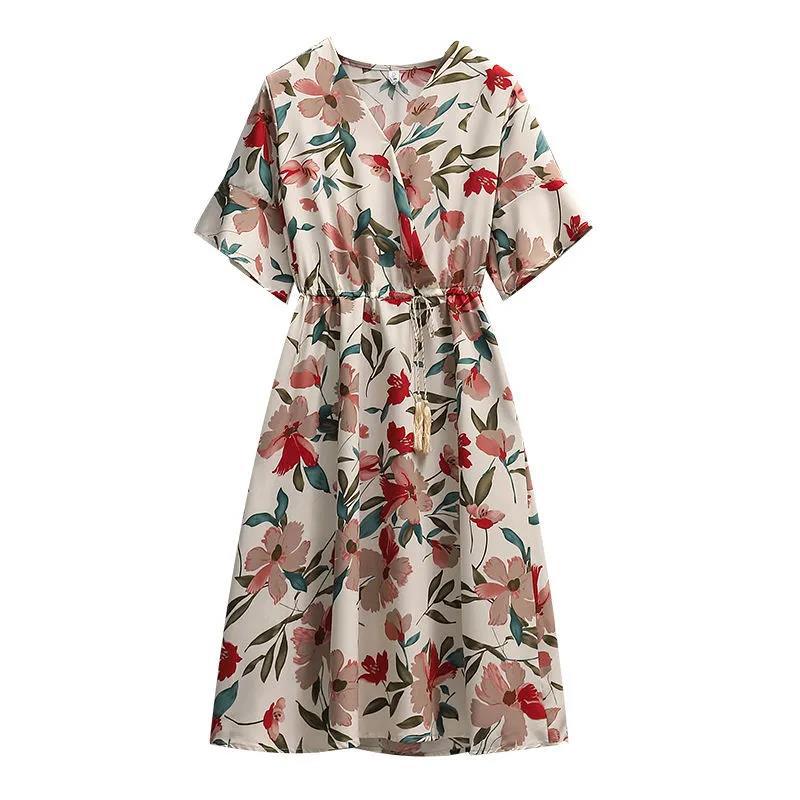 Large Size Floral Dress Women's Summer Dress Short Sleeve Printing Knee-length Daily Wear Office Dating Party