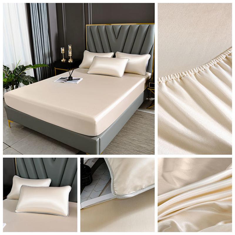 Three-piece Summer Skin-friendly Ice Silk Bed Sheet Mat Washable Non-slip Bedding Protection Cover