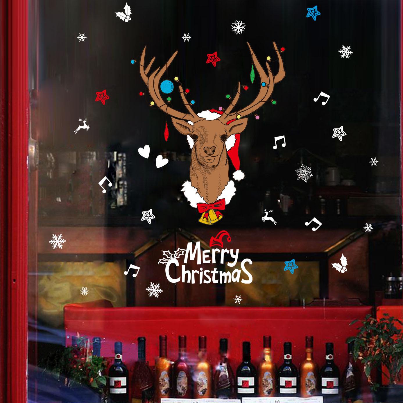 Cartoon Christmas Elk Wall Sticker Window Window Bedroom Wall Decoration PVC Removable Sticker