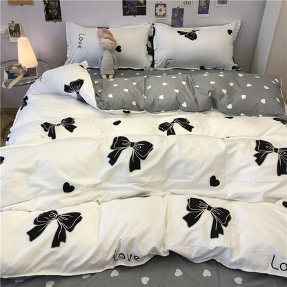 Four-piece Bed Linen Girl Heart Quilt Cover Quilt Bowknot Bedding Set Simple Princess Style