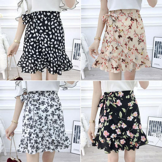 Bohemian Print Summer Skirts Womens Ruffle Floral Short Skirt High Waist Chiffon Beach Mini Skirt