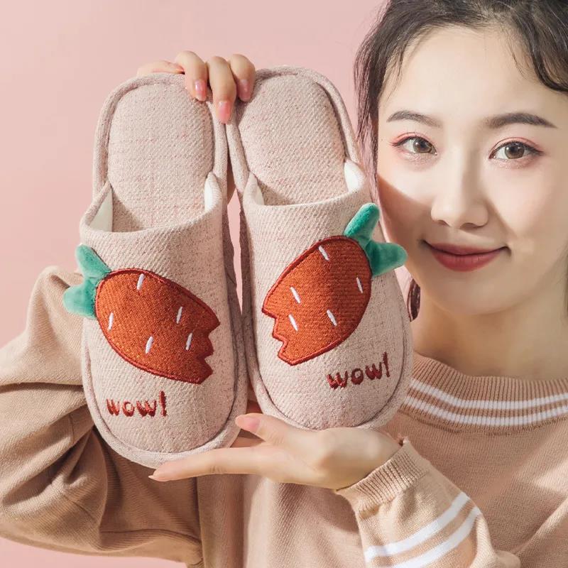 Autumn and Winter Carrot Design Cotton Slippers Non-slip Warm Cotton Shoes Comfortable Casual Fashion