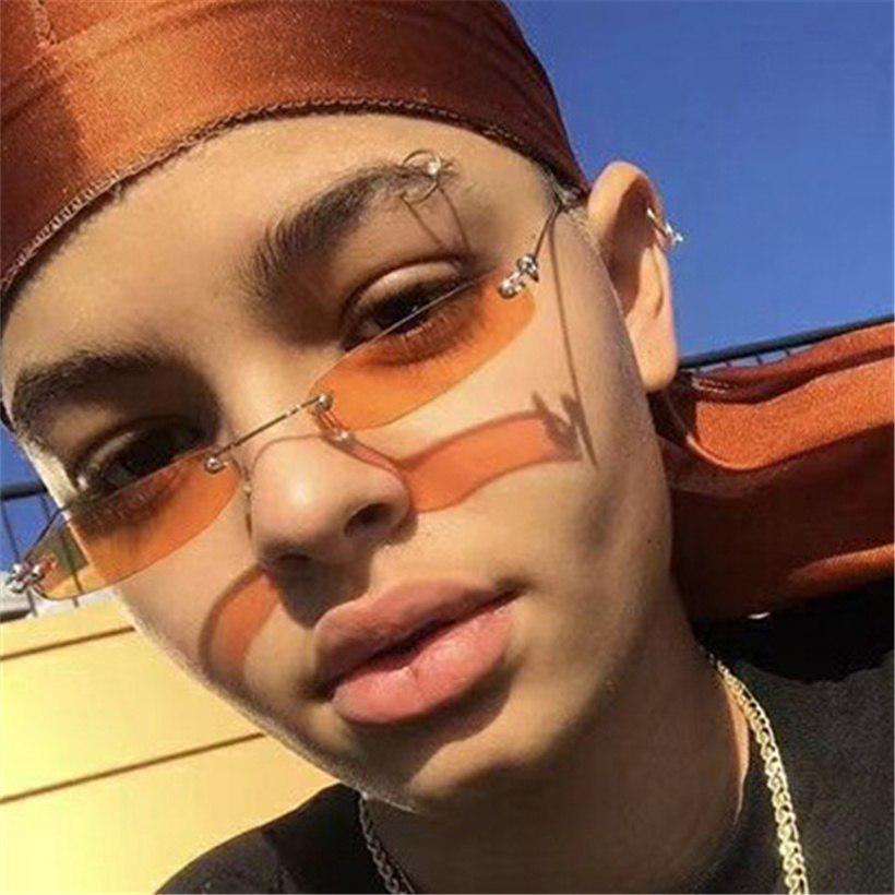 Rimless Sunglasses Women Men Vintage Narrow Rectangle Small Sun Glasses Retro Brand Designer Female