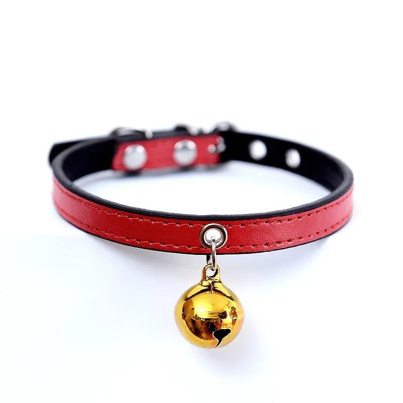 Pet Dog Bell Collar Cat Collar Classic PU Leather Solid Bell Necklace Accessories Small Dog Teddy Puppy Kitten Collar Adjustable Size Collar Neckwear