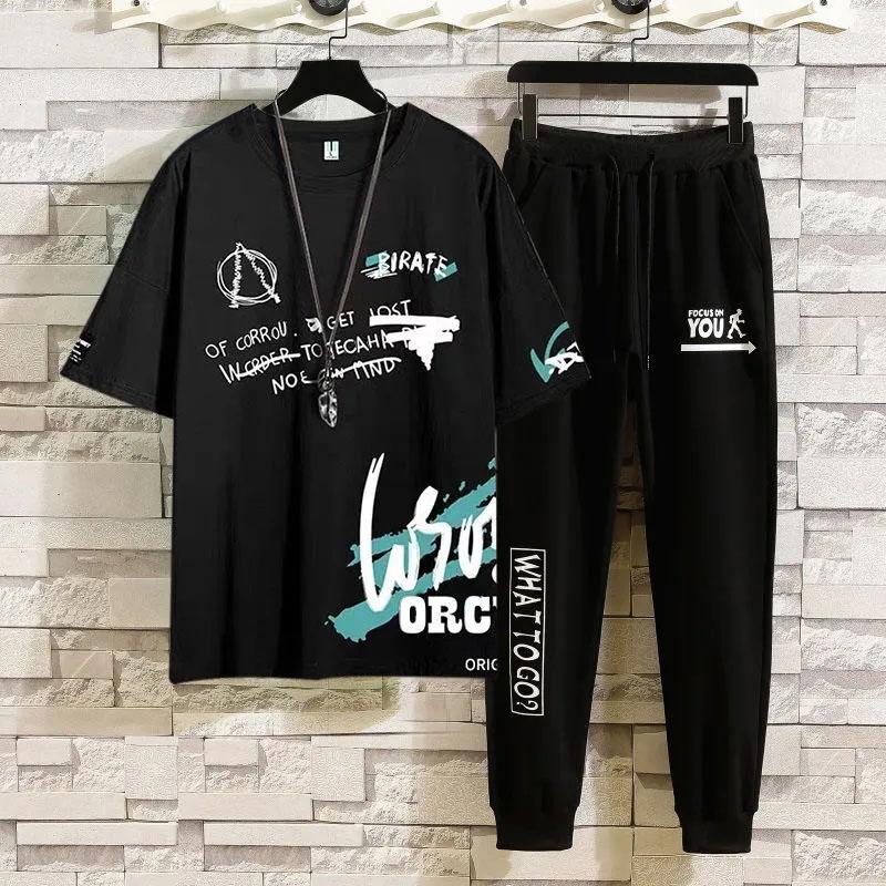 Summer Icy Breathable Short-sleeved Suit Men's Casual Sports Suit Student Personality Trend Trousers Two-piece Suit