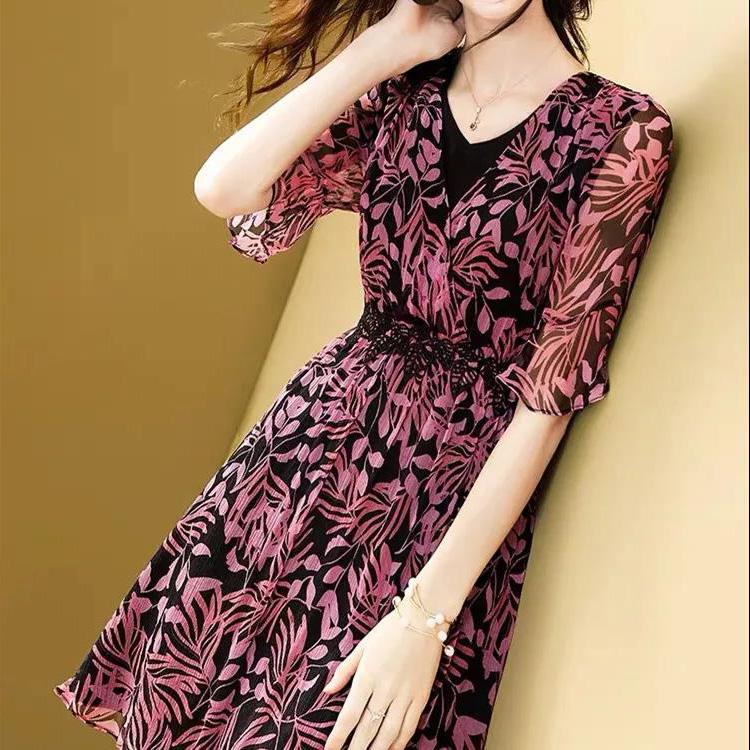 Summer Bohemian V-neck Printing Chiffon Women's Dress Fashion Casual Beach Skirt Boutique Party Dresses