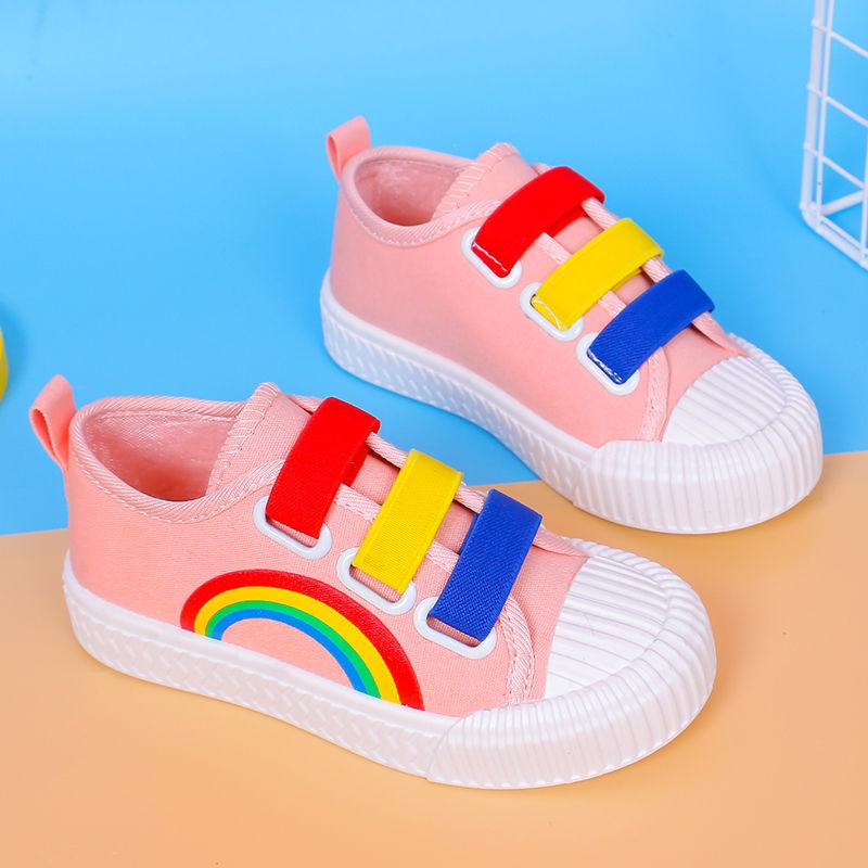 Children's Canvas Shoes Boys Girls General Casual Shoes Cover Foot Rainbow Shoes Baby Shoes Kindergarten Student Shoes