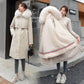 Detachable Overcoming Women's Mid-length Over-the-knee Large Fur Collar Slim-fitting Plus Velvet Padded Coat Loose One-coat Three-wear