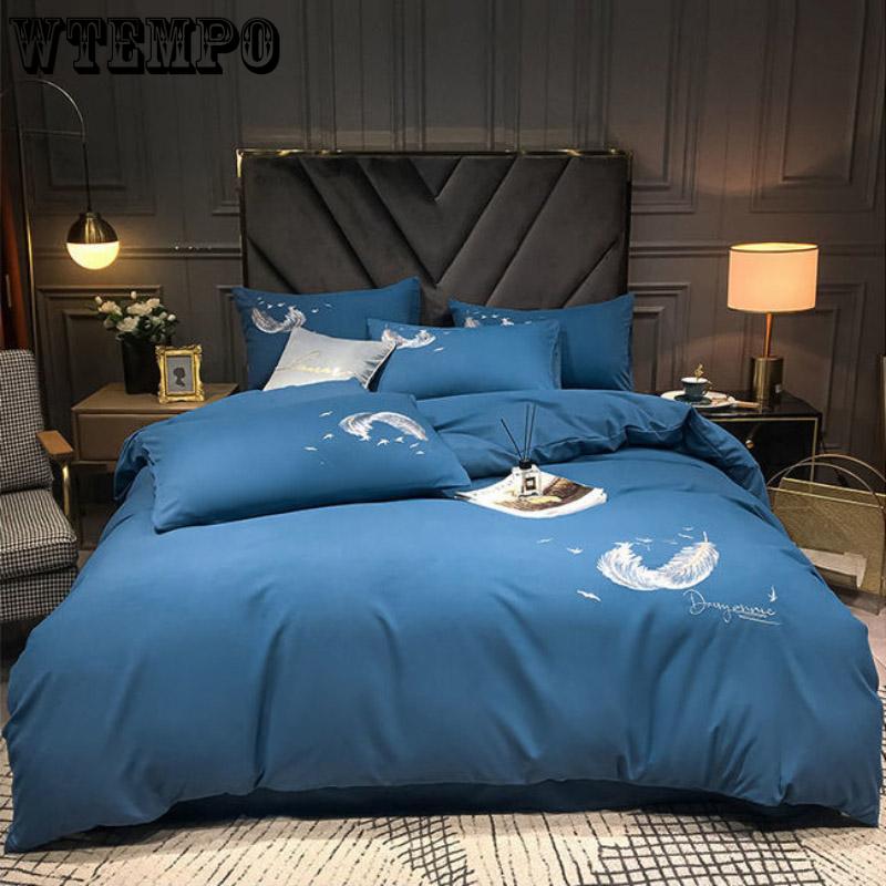 Household 4CPS Bed Set Large Summer Naked Sleeping Ice Silk Embroidered Bed Linen Quilt Cover Extra Large Home Textiles