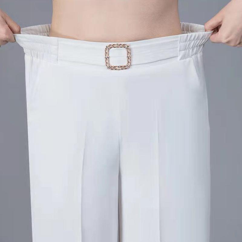 Ice Silk Wide-leg Pants Ladies Summer Thin Pants Casual Women's Pants High Waist Loose Straight Nine-point Pants Women
