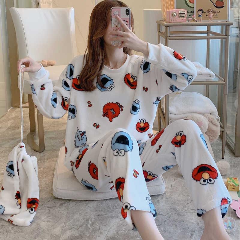 Household Indoor Coral Velvet Thickened Women's Pajamas Flannel Plus Velvet Outer Wear Home Suit