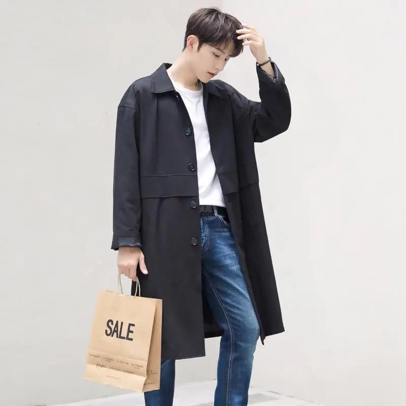 2021 Spring and Autumn New Single-breasted Mid-length Windbreaker Men's Loose British Style Casual Jacket