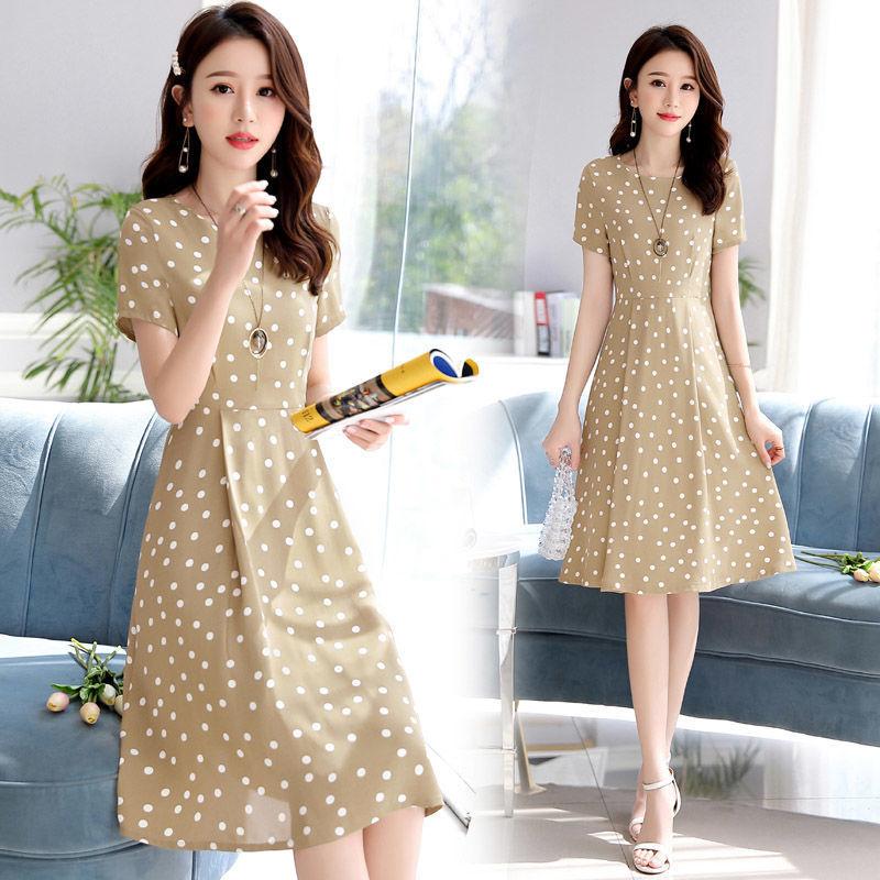 Wave Point Dress Women Boho V-neck Slim A Line Party Dress Casual Short Sleeve Polka Dot Black Dresses Beach