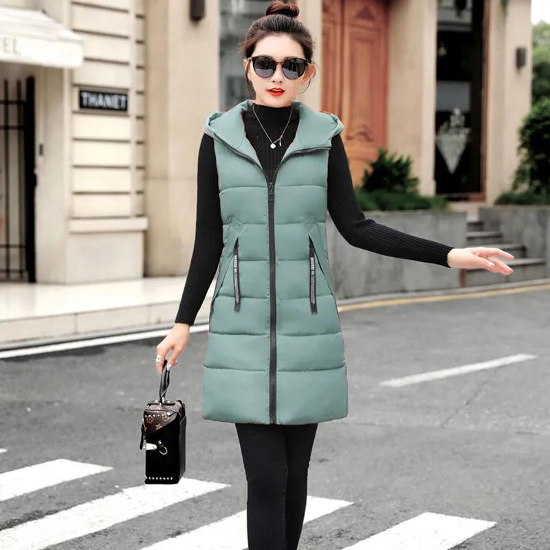 Winter Ladies Hooded Down Vest Jacket Fashion Glossy Down Cotton Sleeveless Jacket Thicken Warm Winter Vest