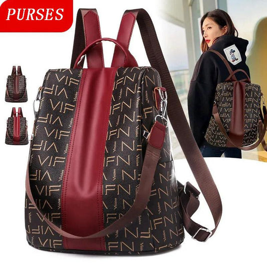 Leather Texture Backpack Female Student Schoolbag Trend Soft Leather Lady Large-capacity Travel Bag