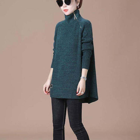 Autumn and Winter High Neck Casual Sweater All-match Knitted Long-sleeved Top Sweater Loose Solid Color Female Jacket