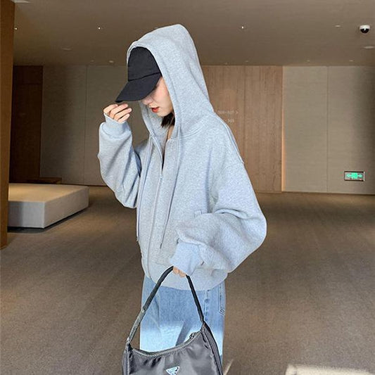 Autumn/winter Hooded Short Sweater High Waist Cropped Long-sleeved Cardigan