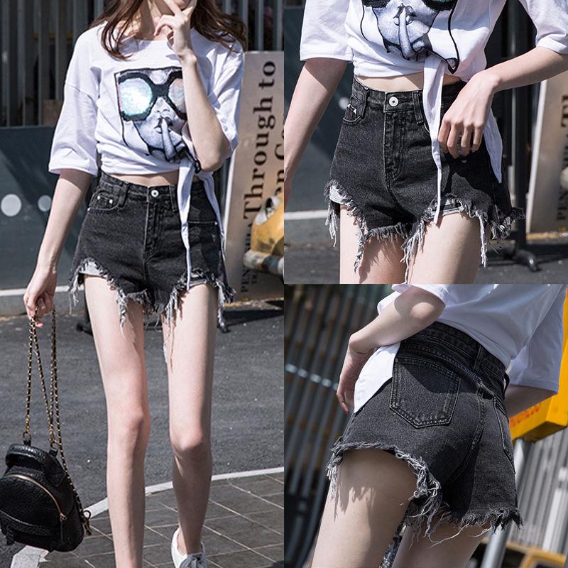 WTEMPO Broken Shorts Women High Waist Loose Fashion Versatile and Thin Versatile Raw Wide-leg Jeans