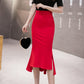 Women Summer Fishtail Buttock Solid Color Skirt Mid Length High Waist Split One-step Skirt Slim Irregular A-line Party Skirt