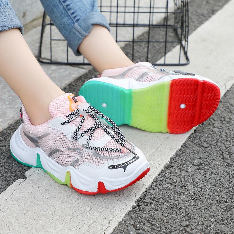Rainbow Children's Shoes Girls Sports Shoes Spring  Summer Boys Running Shoes Breathable Deodorant Student Casual Shoes