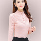 Autumn and Winter Plus Velvet Thick Lace Shirt Warm Bottoming Shirt T-shirt Long-sleeved Shirt Top