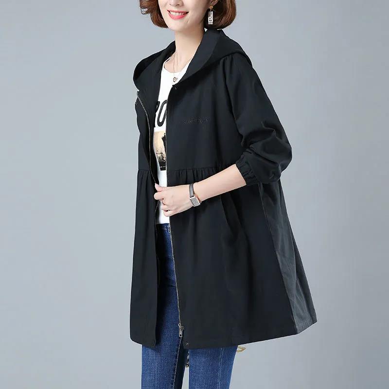 Spring Autumn Large Size Hooded Windbreaker Coats Women's Mid-Length Trench Coat 2021 New Female Coat Casual Outerwear