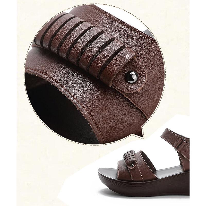 Retro Leather Roman Sandals Women Summer Thick Bottom Wedge Heel Non-slip Cowhide Mother Sandals Ladies Platform Shoes