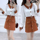 Women's Long-sleeved Chiffon Shirt High-waisted A-line Skirt 2 Pieces Set Spring Summer Splicing Color Breathable Cool Short Skirt Suit