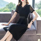 Chiffon Dress Mid Length Ladies Loose Large Size Short Sleeve V-Neck Skirt