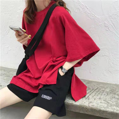 Ladies Summer Short Sleeve Shorts Two Piece Student Loose Casual Suit Short Sleeve T-Shirt + Sports Shorts Athletic Clothing Sets