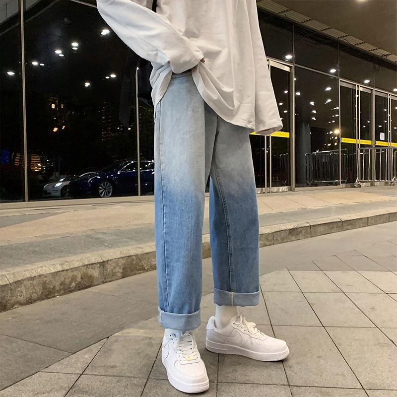 WTEMPO Jeans Denim Pants Spring and Summer Loose Straight Color Gradient Pockets Long Trousers