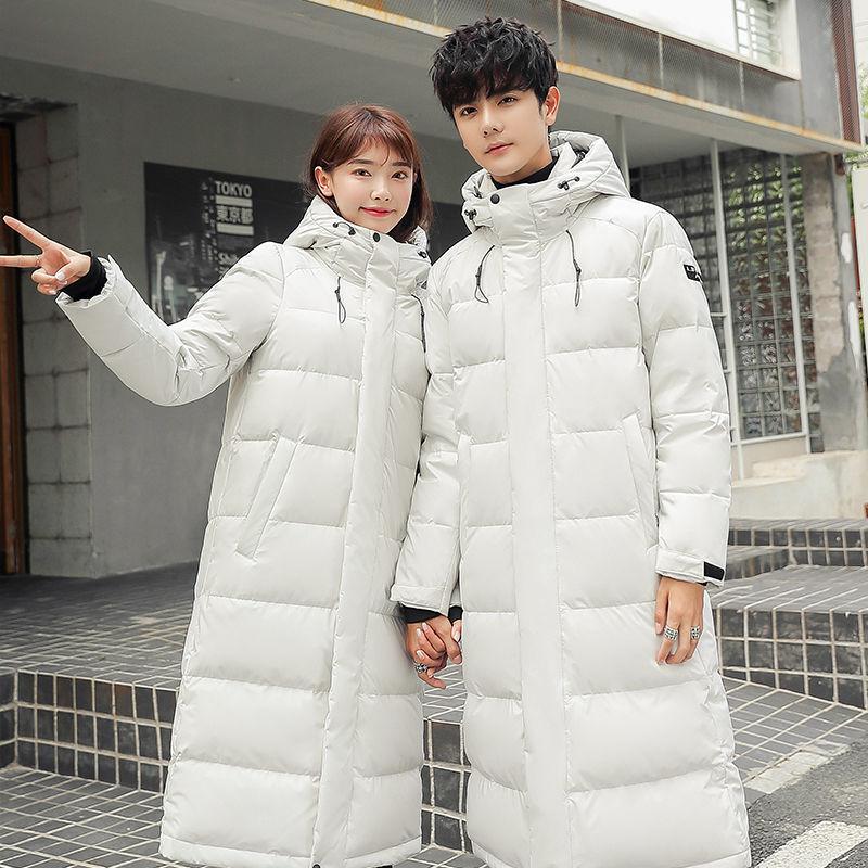 Fashion Hooded Long Men's Down Jacket Autumn and Winter Plus Down Thick Warm White Duck Down Couple Down Jacket