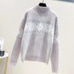 Women's Faux Mink Half Turtleneck Pullover Sweater Snowflake Embroidery Plus Size Sweater