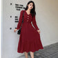 Hepburn Style French White Skirt Long-sleeved Dress Female Waist Was Thin and Temperament Mid-length Fairy Skirt