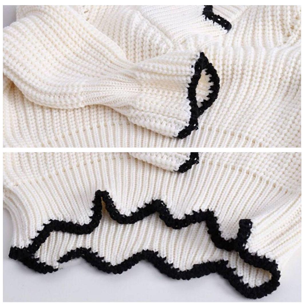 Off Shoulder Knitted Sweater Batwing Sleeve Crochet Wave Cut Hem Loose Pullovers Women