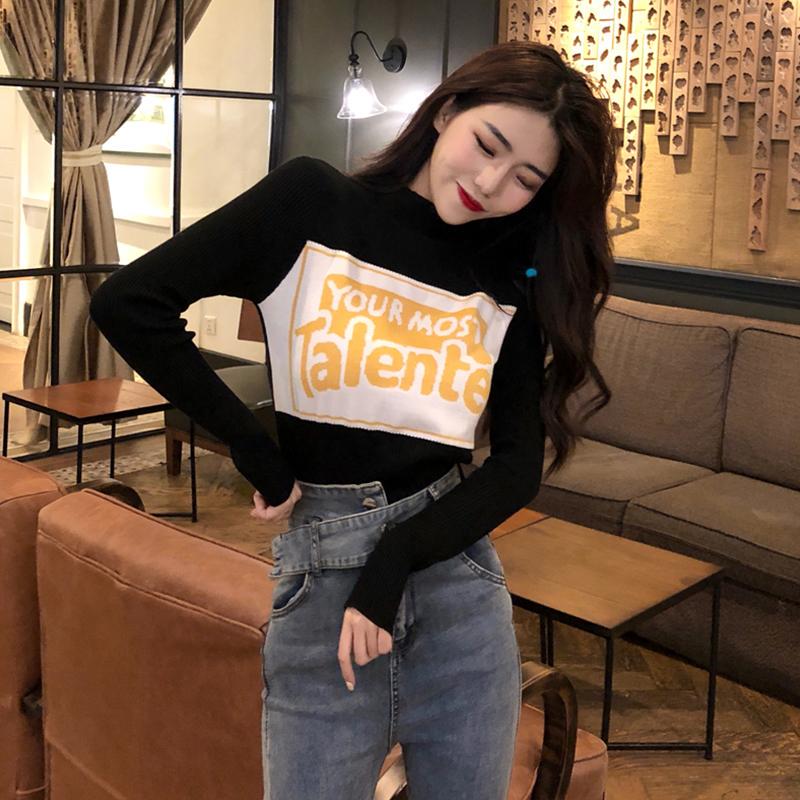 Autumn and Winter Tight Fit Pullover Long-sleeved Bottoming Shirt Printing Wild Sweater