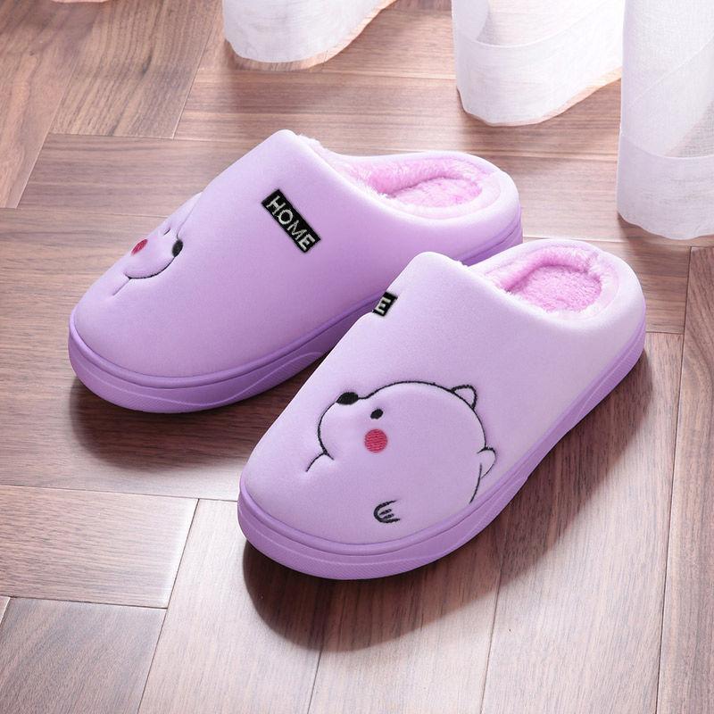 Autumn  Winter Plush Slippers for Men Women Warm Thick-soled Home Cartoon Non-slip Slippers Unisex