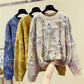 Stars Pattern Knitted Sweater Autumn Winter Jacquard Round Neck Long Sleeved Loose Sweater