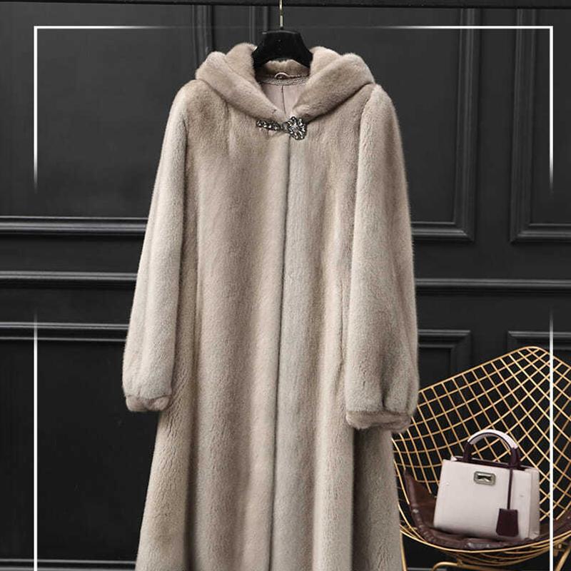 Imitation Mink Fur Coat Women's Mid-length Fur Coat Hooded Ladies Warm Loose Soft Coat Thin Cotton Jacket