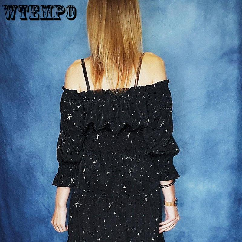 Dress Summer Women Stars Printed Off Shoulder Slim Black Dresses Girl Schoolgirl Kawaii Sweet Casual