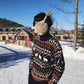 Couple Sweater Christmas Theme Winter 2 Colors Elk Print O-neck Loose Retro Unisex Pullover