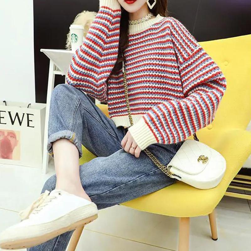 Autumn  Women Fashion Sweater Casual Knitting Sweater  Round Neck Pullovers Loose Casual Long Sleeve Sweater