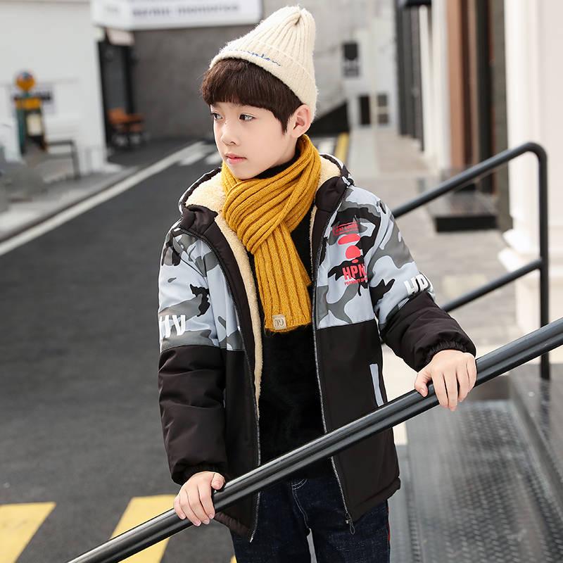Children's Clothing Children's Coat Winter Style Letter Print Warm Jacket Boys Cotton Hooded Jacket