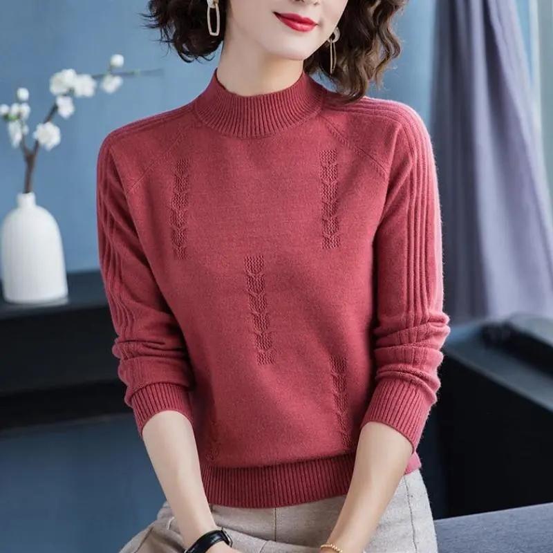 Sweater Women's Half Turtleneck Knitwear Pullover Korean Loose Solid Color Short Jacquard Trending Sweater Autumn and Winter Top