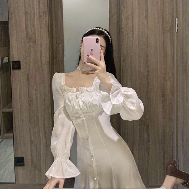 Hepburn Style Sweet and Salty Dress Mid-length Fairy Skirt Gentle White Long Skirt Ankle Fairy Tale