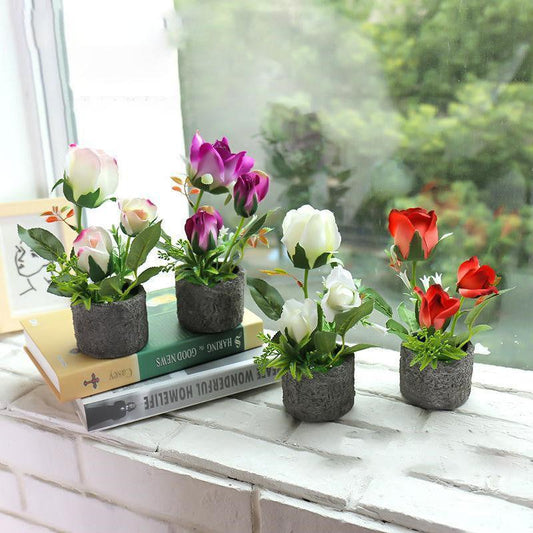 Artificial Flower Rose Simulation Flower Bonsai Creative Personality Decoration Desk Restaurant Artificial Flower Simulation Plant Potted Plant
