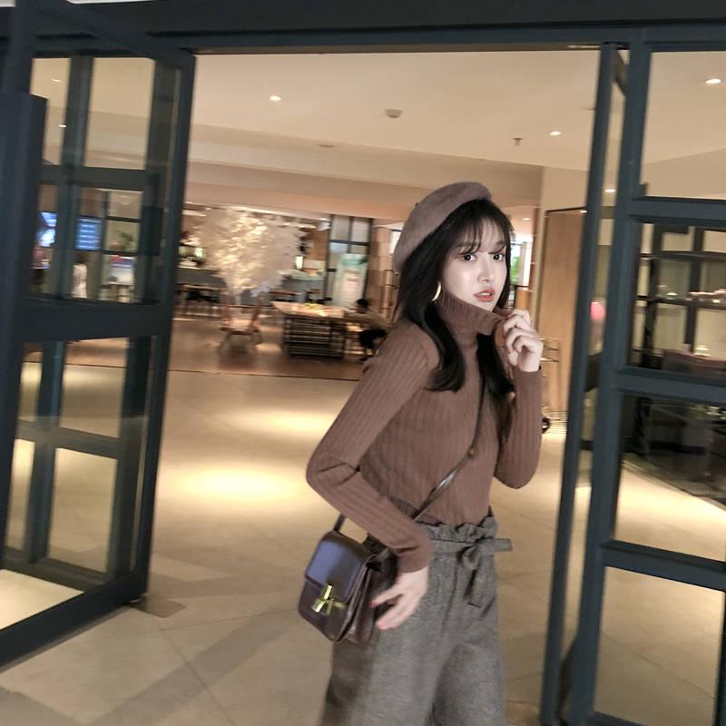 Pofulove High-necked Sweater Women's Pile Collar Bottoming Shirt Slim Sweaters Shirt Autumn Winter